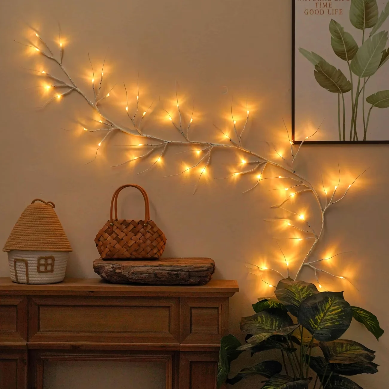 

1pc Battery Operated Lighted White Birch Garlands with 48 LED Fairy Lights Perfect For Wedding Party Christmas Home Garden Decor