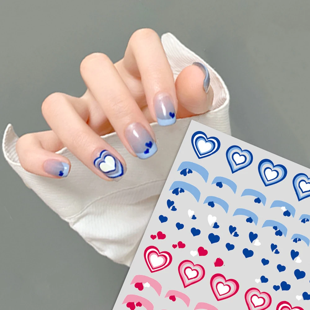 1 Pc Gradient Love Heart Nail Art Stickers Simple Colorful Love Heart Pattern Back Adhesive Manicure Decoration Accessories