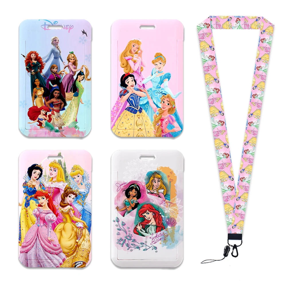 Disney Princess Girls Card Holder Student Keychain Girl Bus Metro Protective School Card Cover Kid Girls Personalized Gifts