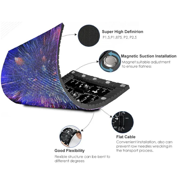 P2.5 Nationstar 3840HZ SMD1515 مخصص داخلي ستارة مرنة لينة الإبداعية شاشة LED Tela عرض Cortina Flexibel Module