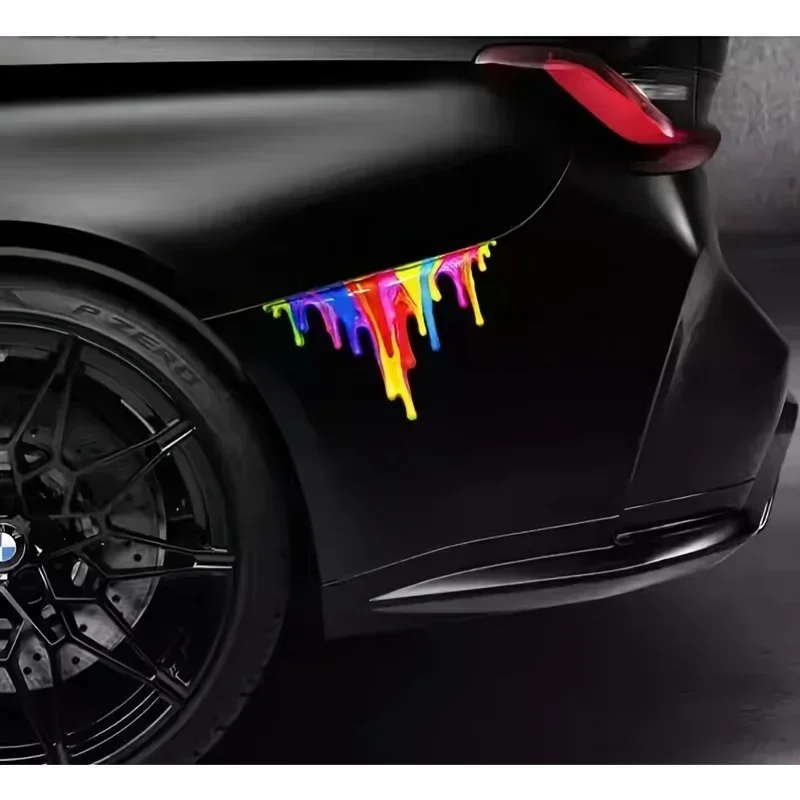 1PC 레인보우 드립 디자인 자동차 오토바이 스티커, 트렌디한 데칼, 눈에 띄는 차량용 창의적인 스티커