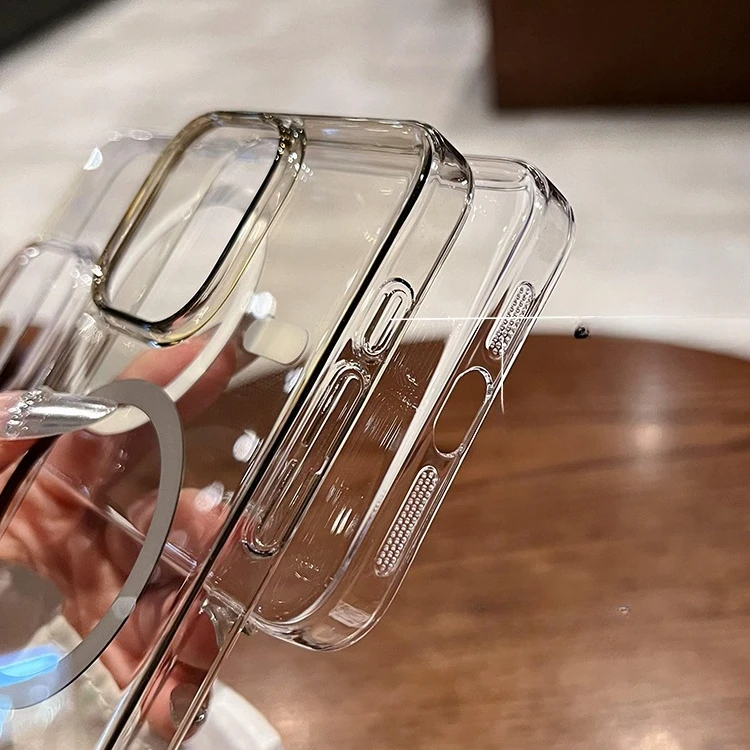 حافظة لهاتف آيفون 16 برو ماكس ذهبية شفافة Magsafe فاخرة رفيعة من البولي كربونات غطاء شحن لاسلكي لهاتف آيفون 12 13 14 15 برو ماكس 16 بلس