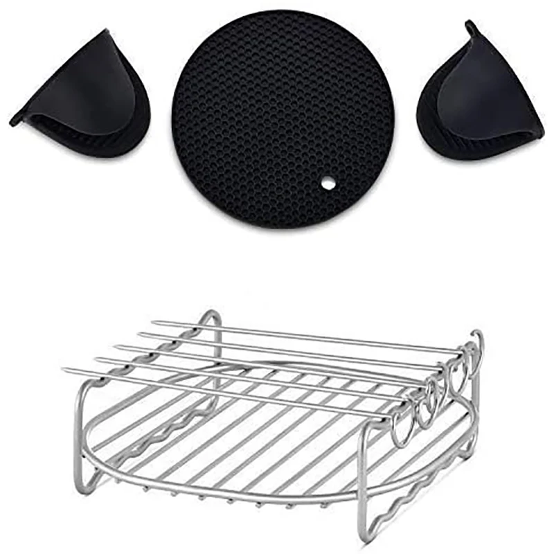 Air Fryer Rack Fits All 3.7QT 5.8QT Multi-Purpose Double Layer Rack With Skewers Compatible For Phillips, Gowise Etc