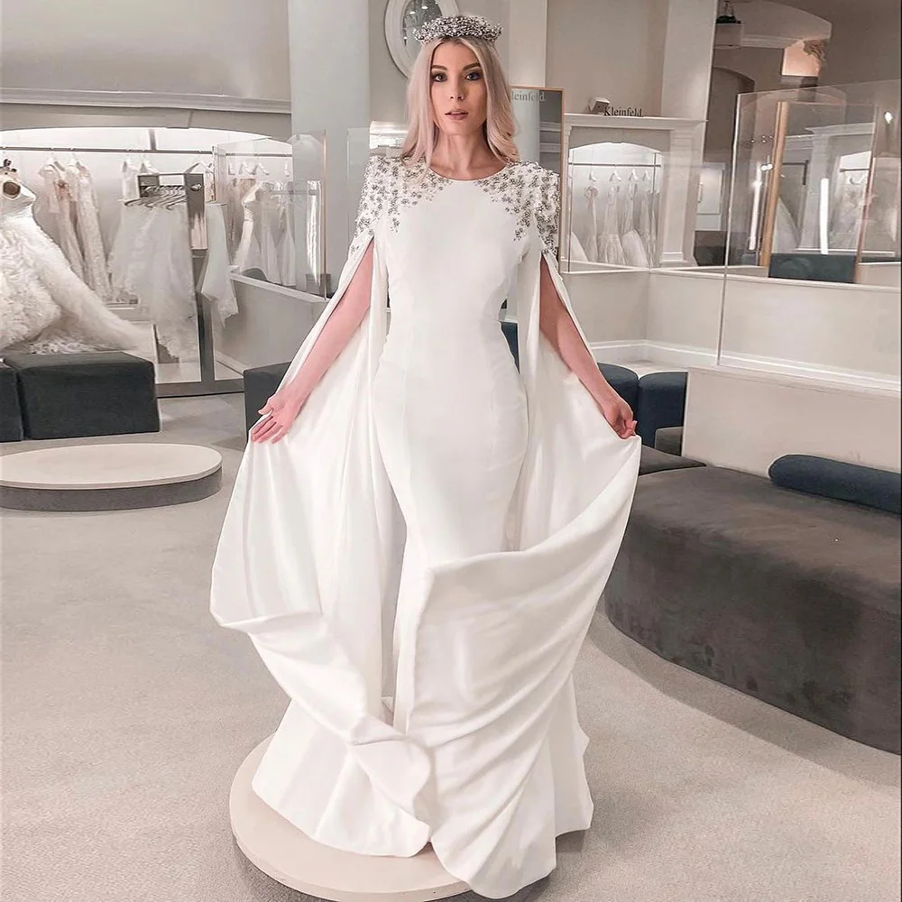Sharon Said Elegantes Weißes Meerjungfrauenkleid Dubai Abendkleid Damen Hochzeitsfeier Umhangärmel Muslimische Formelle Kleider SF280 Maßanfertigung – Detail 6