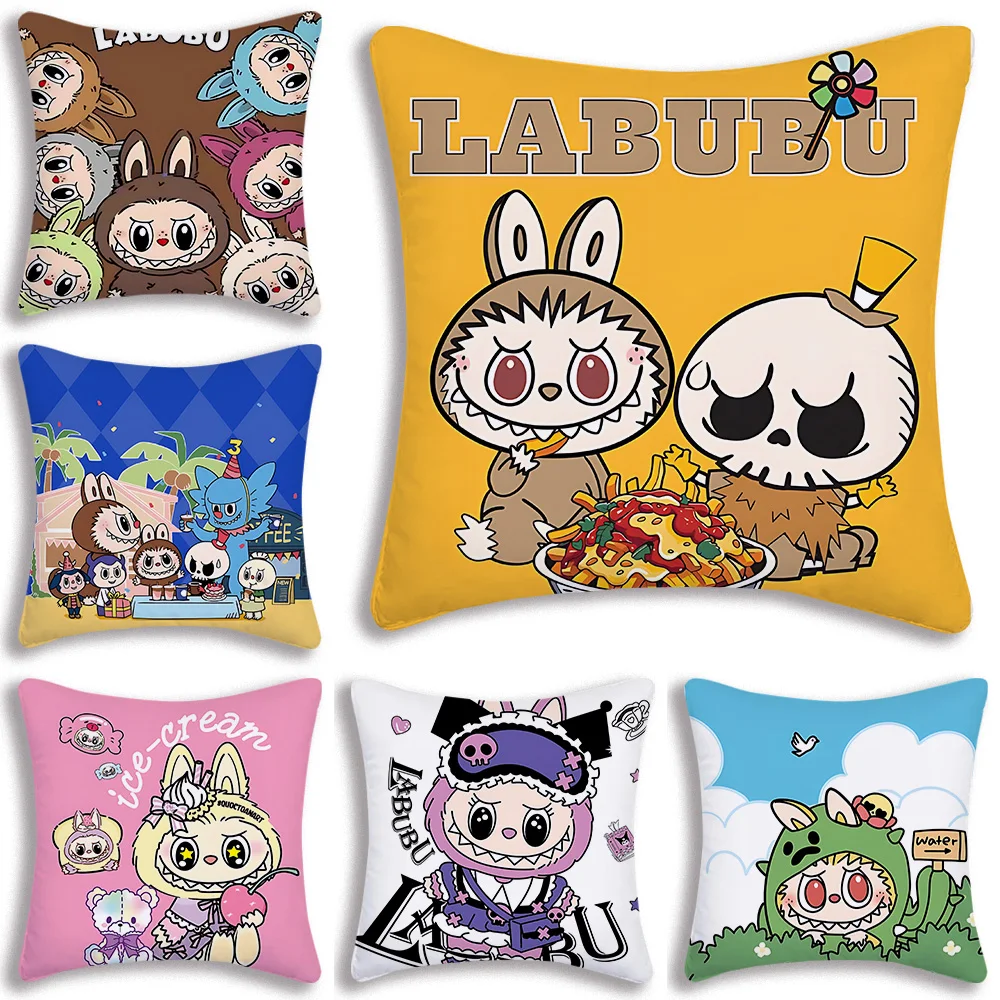 Popular Cartoon Cute Labubu Pillow Covers Cartoon Sofa Decorative Home Double-sided Printing Short Plush Cute Cushion Cover