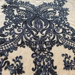 Black  Ivory Red Beaded Luxury Embroidery Lace Back Flower Stickers Wedding Dress Fashion Show Decoration Handmade DIY RS4122