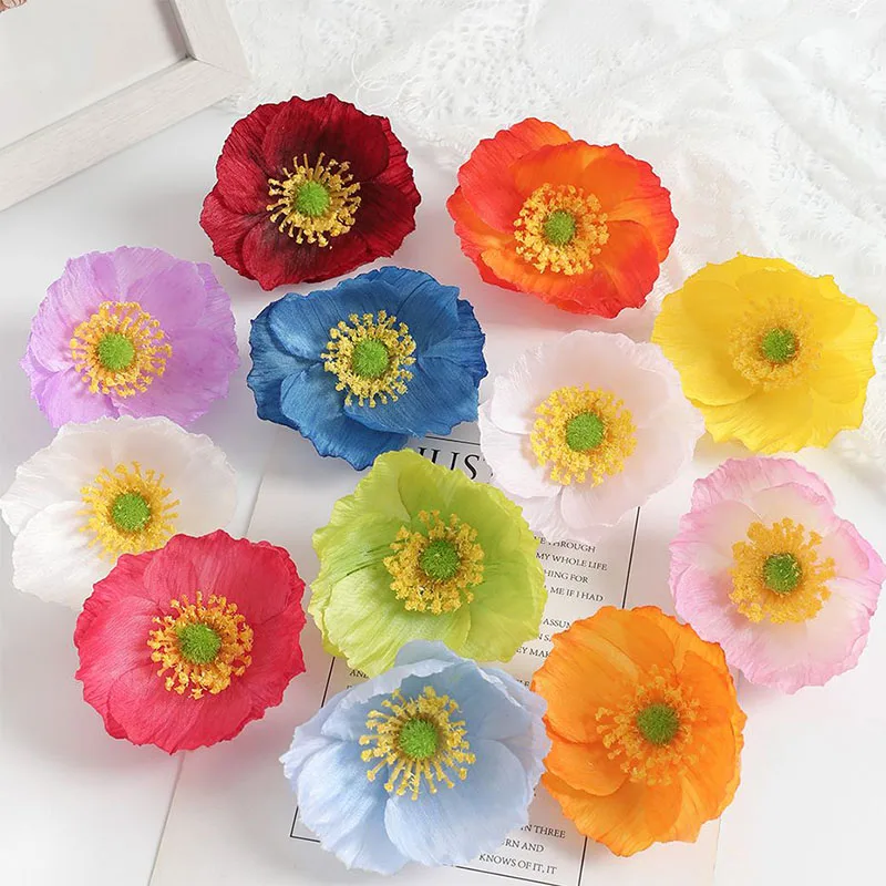 5/10/20Pcs 7.5cm Silk Artificial Poppy Flower Heads For Wedding Party Home Room Decoration DIY Accessories Fake Flowers Crafts