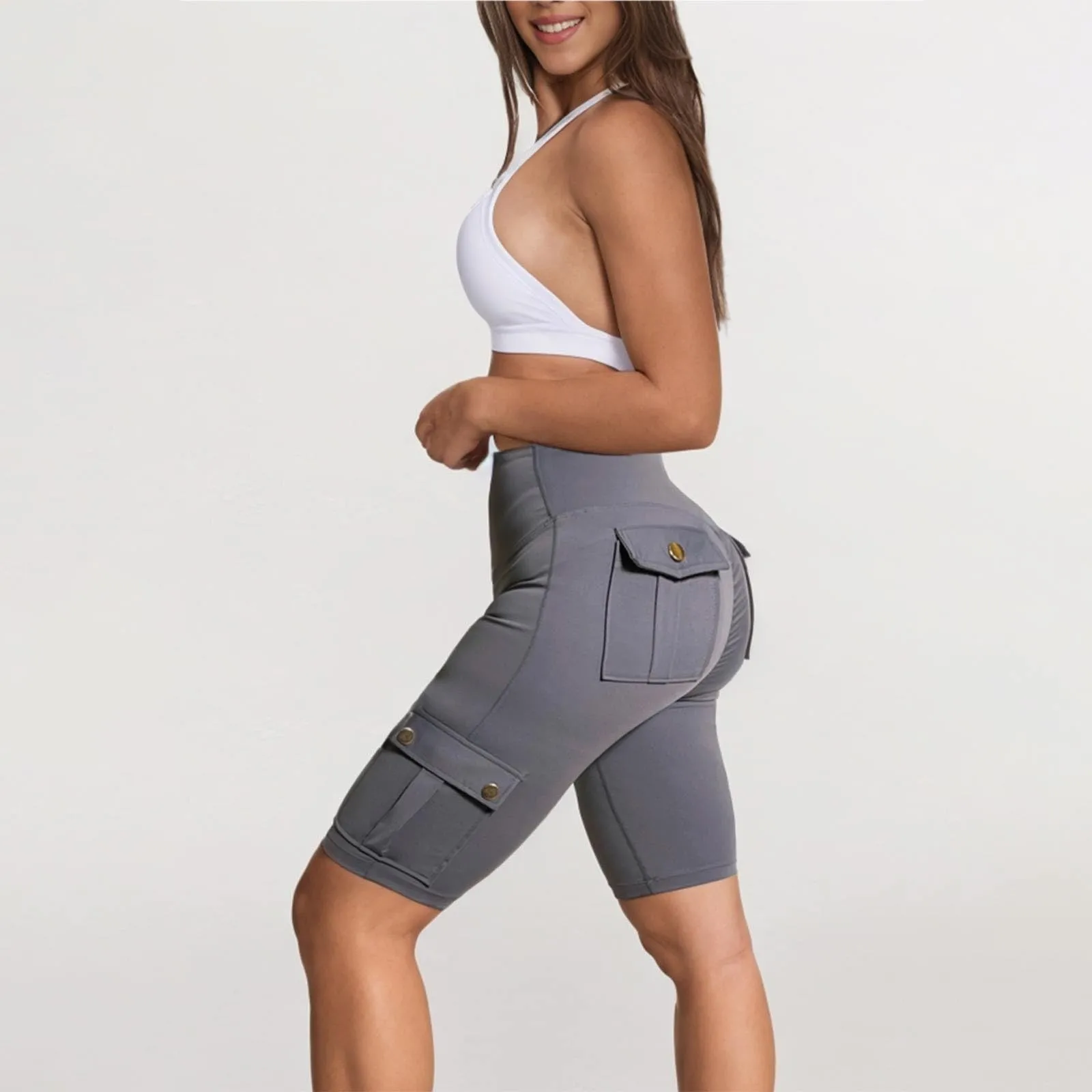 Pantaloni a mezza lunghezza da donna a vita alta elasticizzati Fitness Yoga Leggings sportivi Sexy Slim Fit Butt Lift pantaloni attillati con tasche