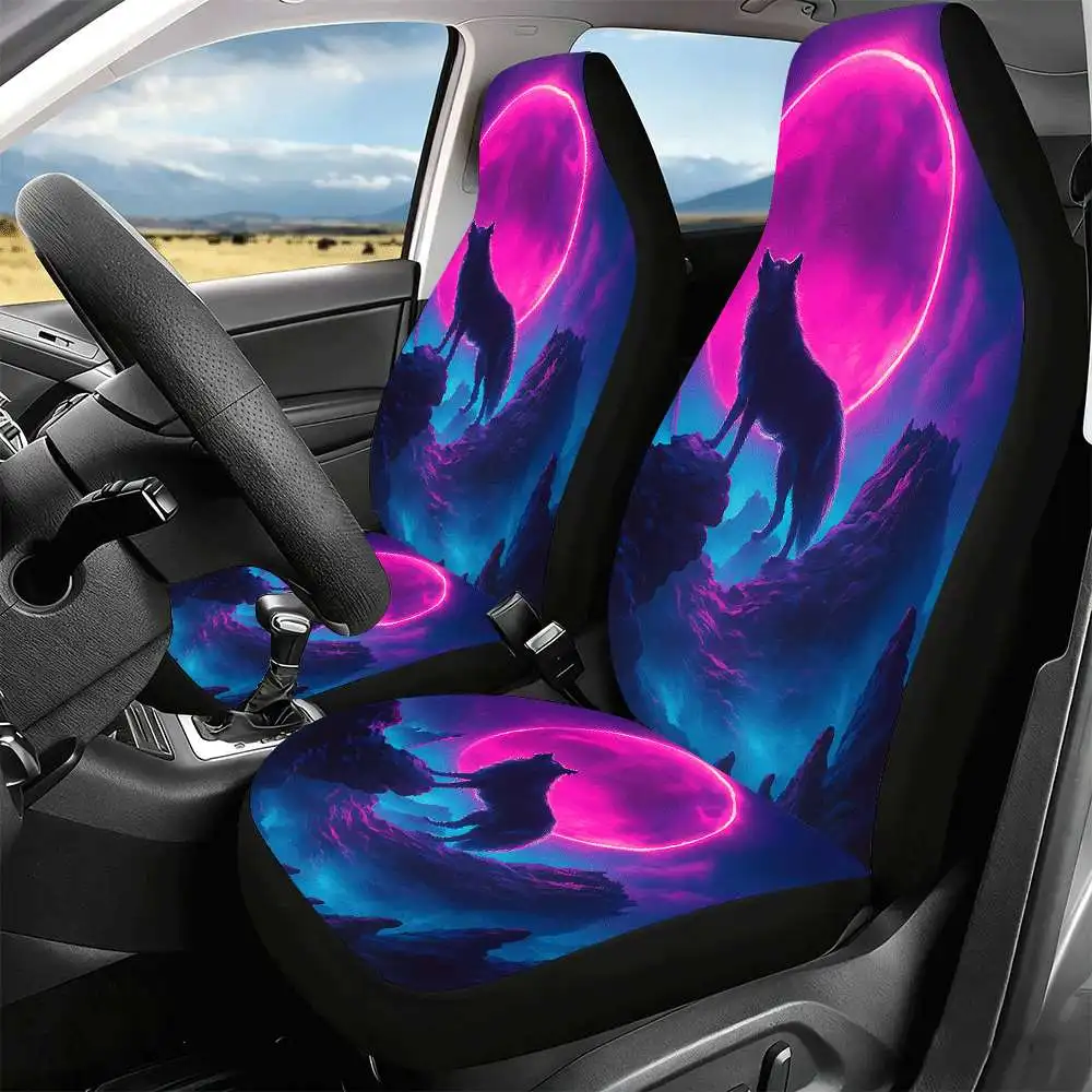 2pcs Cyberpunk Wolf Car Seat Covers Suitable For Front Seats High Back Design Polyester Material Suitable For Cars Suvs And Truc