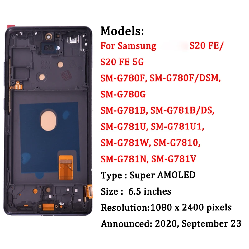 6.5'' AMOLED For Samsung S20 FE S20 Fan Edition LCD Display Touch Digitizer Assembly For S20 FE 5G SM-G780F SM-G781B LCD