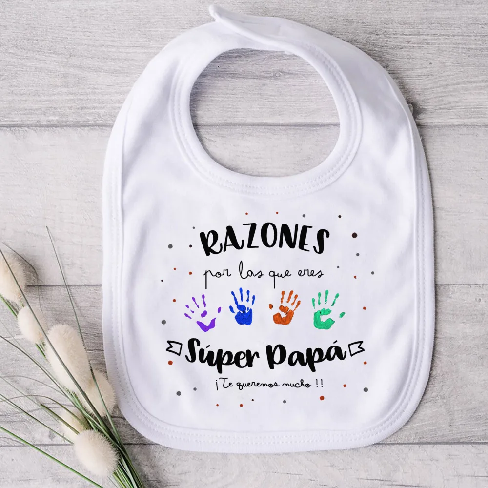 Father\'s Day Baby Boys Girls Bib Lovely Print Toddler Burp Cloths  Fathers Day Present To Baby White Cotton Feeding Bibs