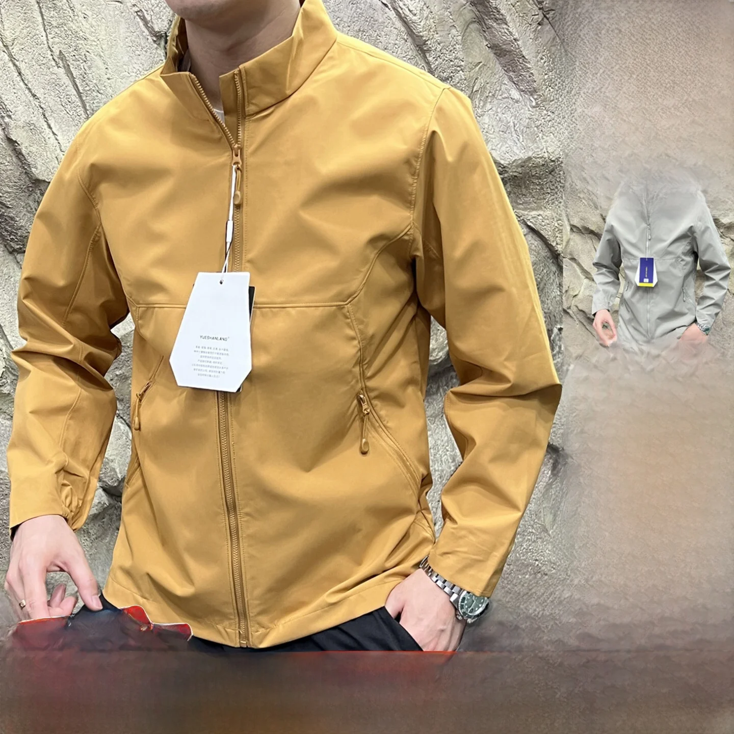 

Outdoor Men's Softell Jaet 3D Tailoring Lightweight Waterproof Fabric Stand Collar Polyester Fiber Long Sve Regular Fit