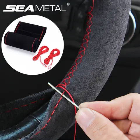 Premium Fur Steering Wheel Cover Universal Car Steering Wheel Braid Cover with Needles and Thread Anti Slip Interior Protector