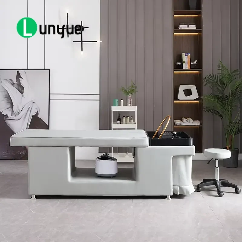 Professional Multi-functional Shampoo Bed with Acrylic Basin Water Heater Steam Cover for Beauty Head Treatment Center