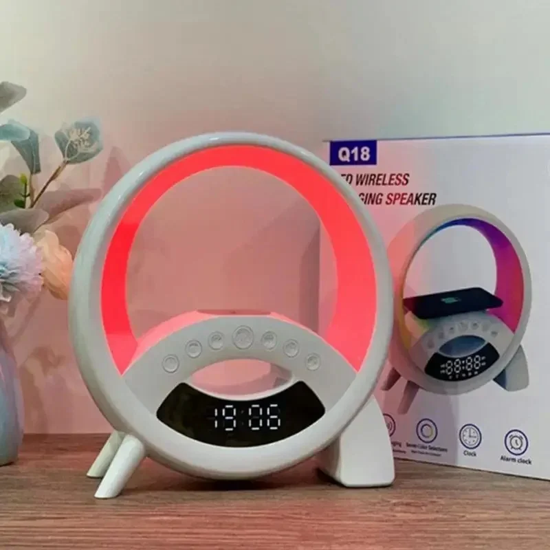 Wireless Charging White Noise Caixa De Som Bluetooth Speaker with LED Lights Alarm Clock Display Music Center Portable Sound Box