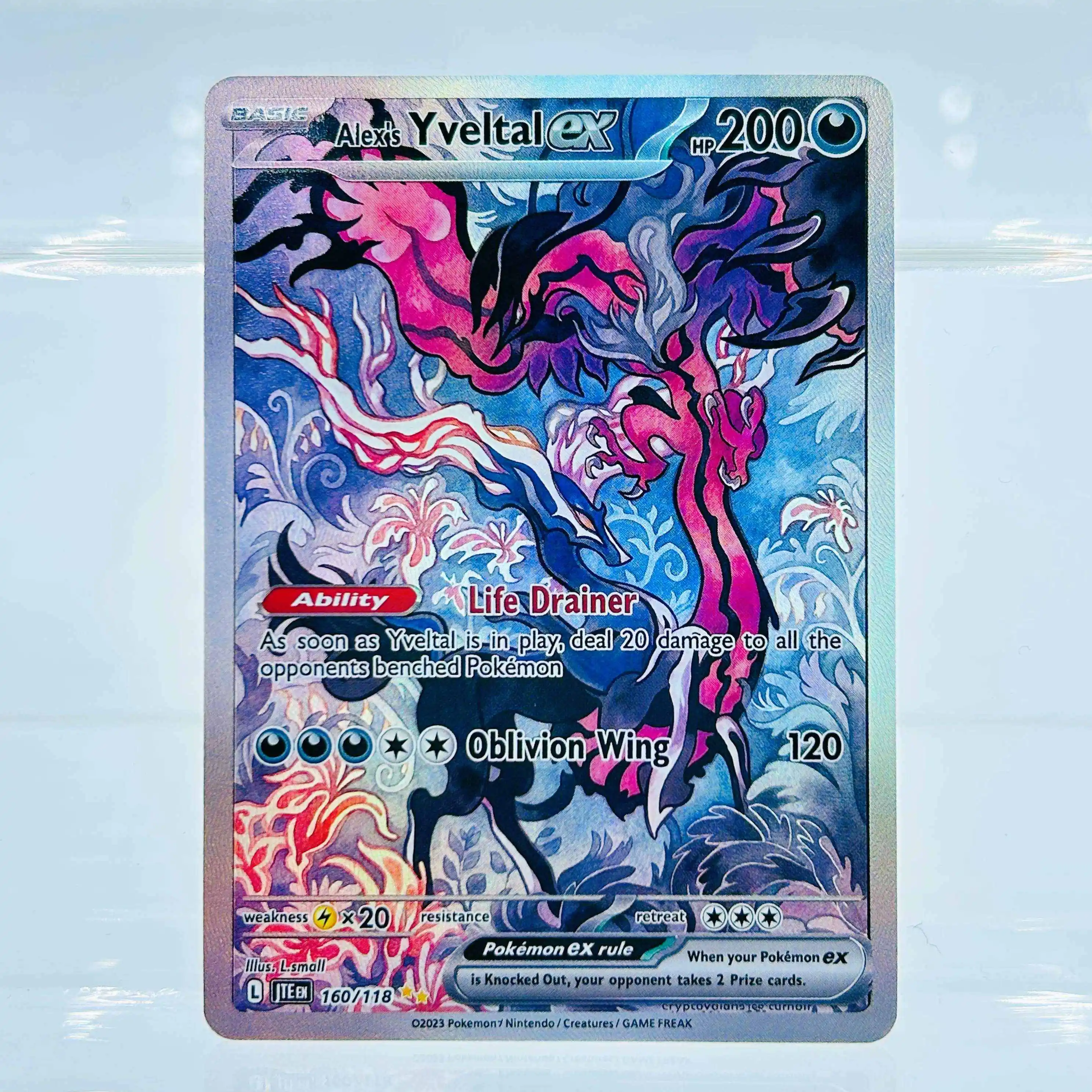Cartão Pokémon 2023 Yveltal ex Full Art Holo Raro DIY Texturizado Fan Art - Colecionável em Estado Impecável