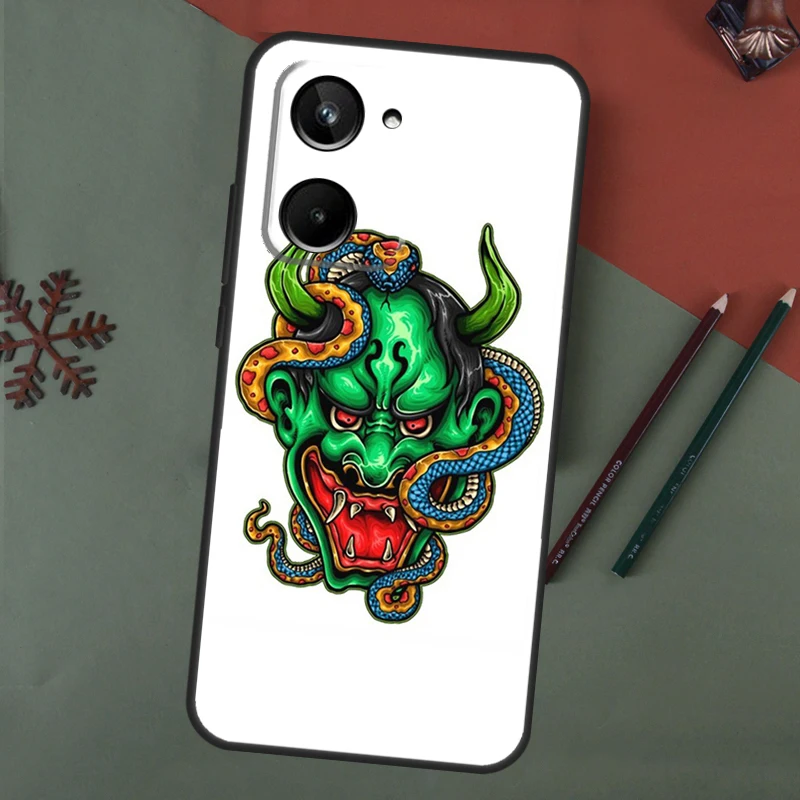 Japanese Hannya Oni Mask For Realme 11 8 9 10 Pro Plus GT Neo 5 3 3T 2T C21Y C31 C25 C21 C11 C30 C33 C35 C55 Case