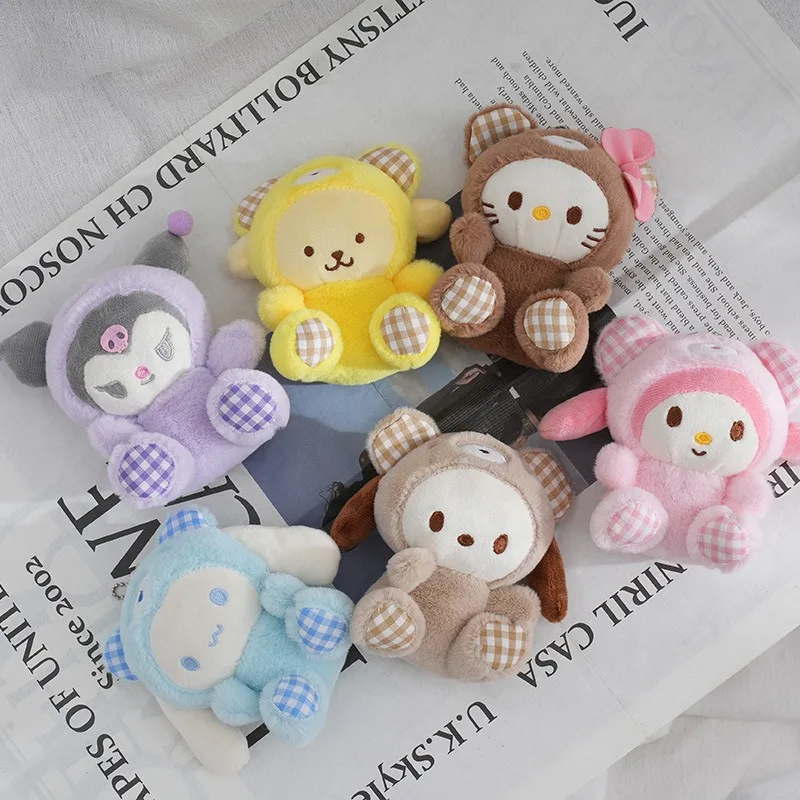 Kawaii Sanrio Peluche Portachiavi Bambola Hello Kitty My Melody Kuromi Cinnamoroll Cartoon Animale Farcito Ciondolo Decorazione Zaino