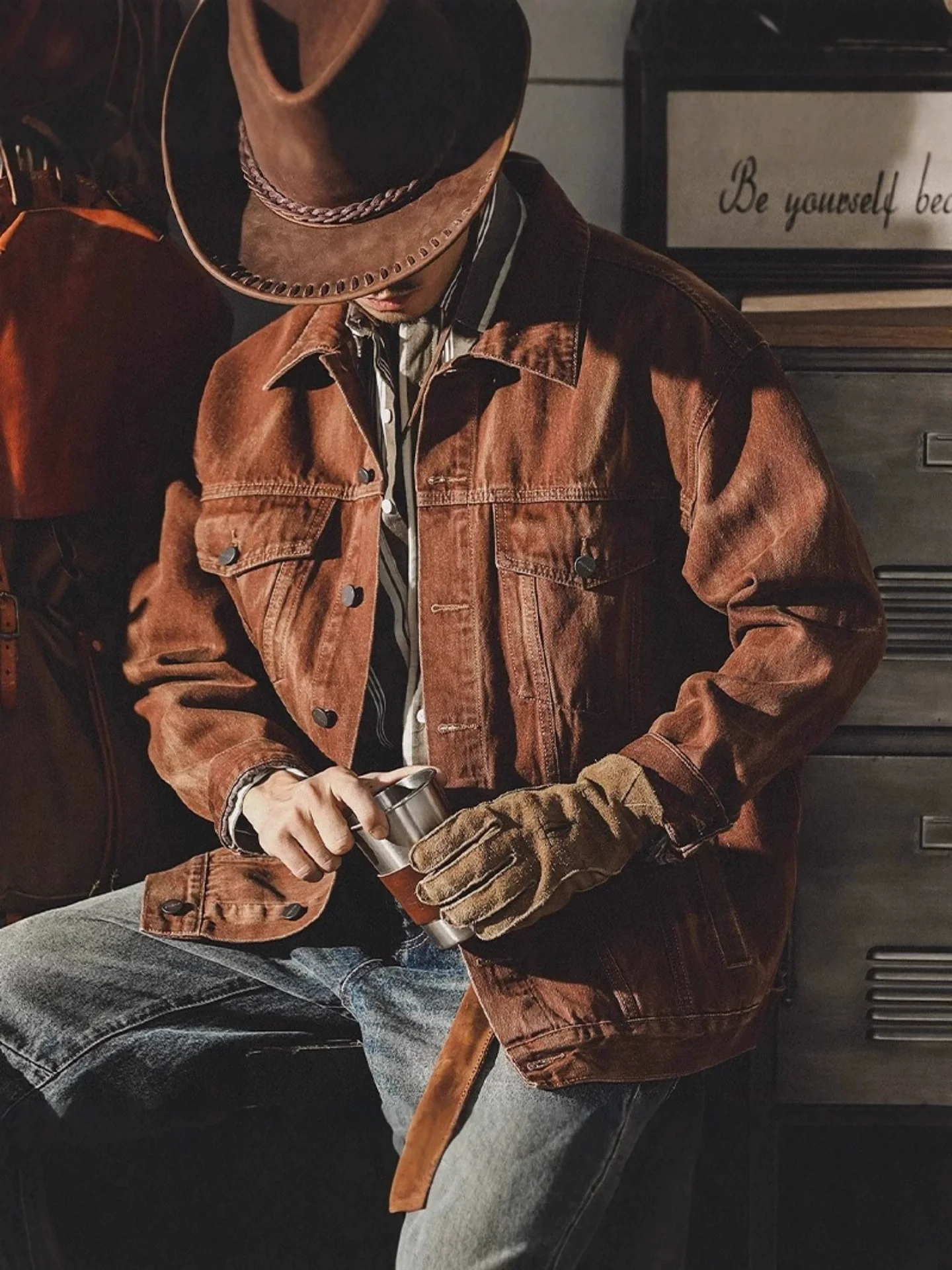 

Мужская джинсовая куртка в стиле ретро, свободная посадка, весенне-осенняя рабочая одежда, модная верхняя одежда Sli, молодежная смесь хлопка