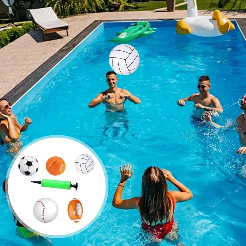 Blow Up Sports Balls 5X Beach Ball Bulk With 1 Pump Outdoor Activity Bouncy Toy Swimming Pool Toys For Kids Boys Girls Adults