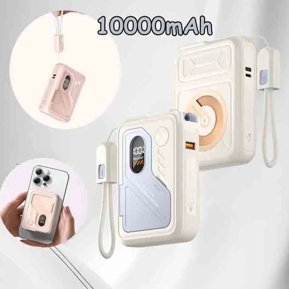 

Магнитный внешний аккумулятор 5-в-1 с кабелем, 10000 мАч, внешний аккумулятор со складной вилкой переменного тока, быстрое зарядное устройство 22,5 Вт, внешний аккумулятор для Samsung