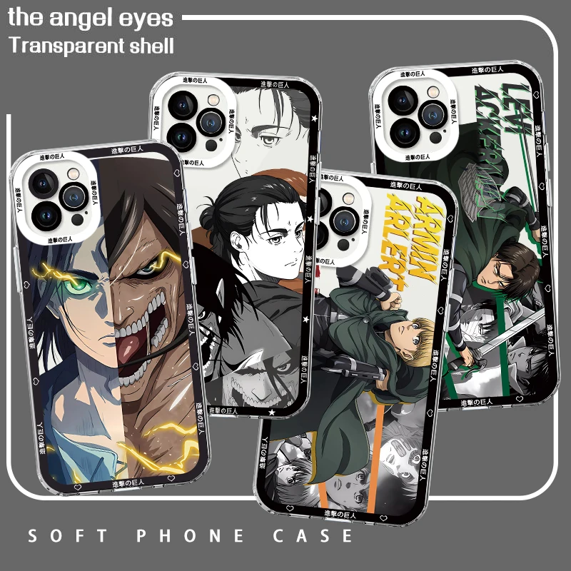 

Attack on Titan Anime Eren Jaeger Phone Case For Apple iPhone 15 14 13 12 mini 11 XS XR X 8 7 Pro Max Angel Eye Translucent Soft