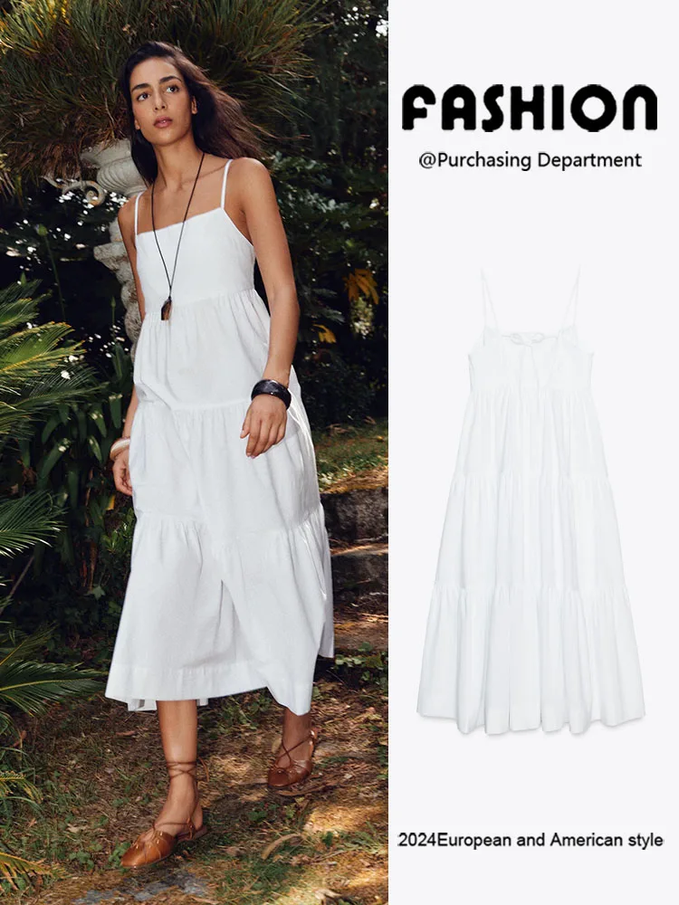 Vestido Midi de Verão, Novidade, Sem Mangas, em Camadas, com Detalhes em Seda e Chiffon, Estilo Baile, para Mulheres, para Ev...