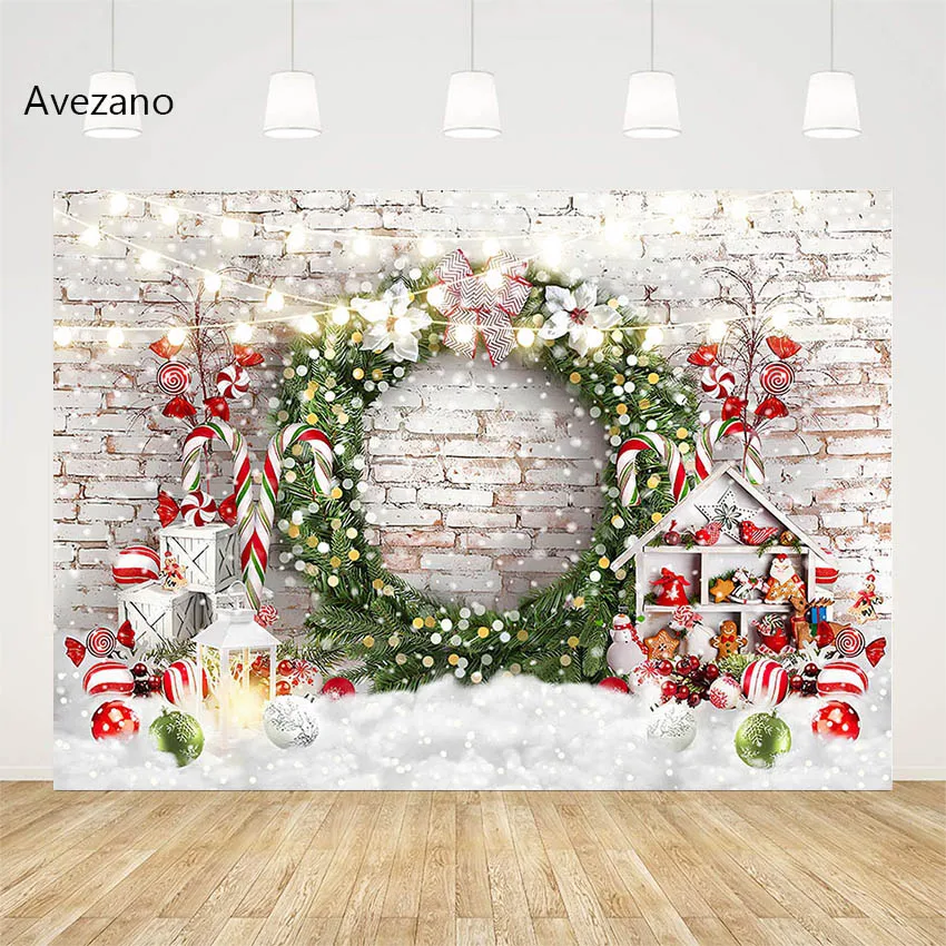 

Avezano Christmas Backdrops for Photography Candy Gingerbread Snowflake Wreath Child Portrait Decoration Background Photo Studio