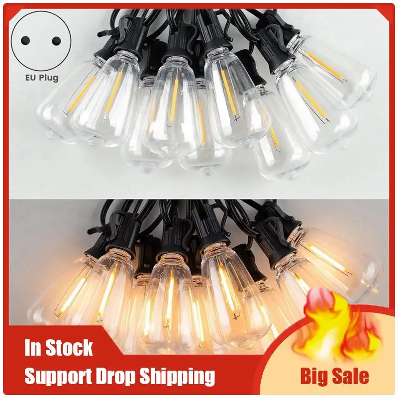 

A35F New ST38 LED Light String Patio Shatterproof Lights Waterproof Light String For Bistro Porch Deck Backyard EU Plug