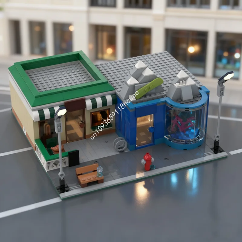 

877pcs MOC Shopping Street Modular Modulared Model Building Blocks Christmas Gifts Construction Assemble Toys DIY Education Kids