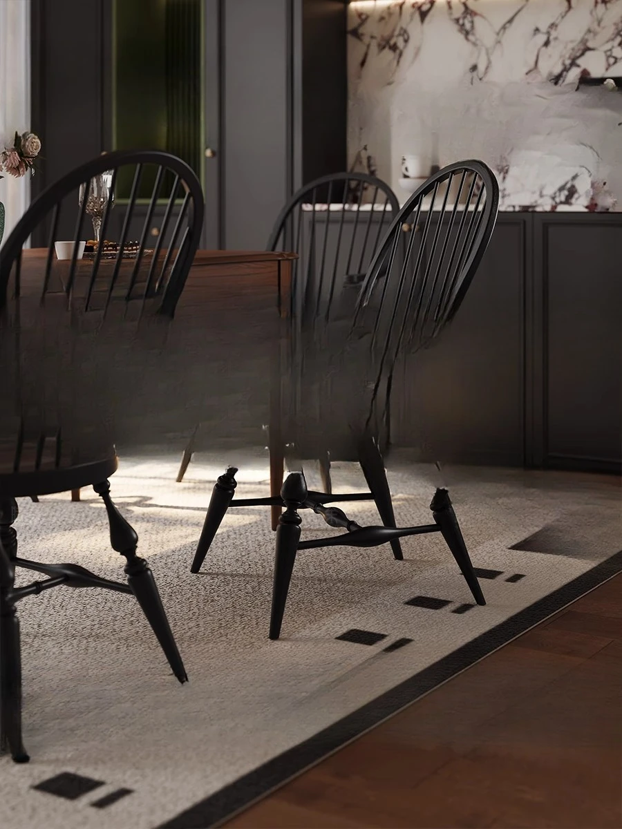 中世のダイニングチェア フレンチドレッシングチェア 小さなアメリカンブラックリビングルーム