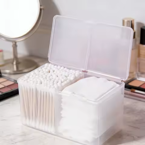 1pc-Nail Towel Storage Box Cotton Pad Storage Box Independent Double Grid Nail Wash Towel Storage Tube Cotton Swab Storage Box