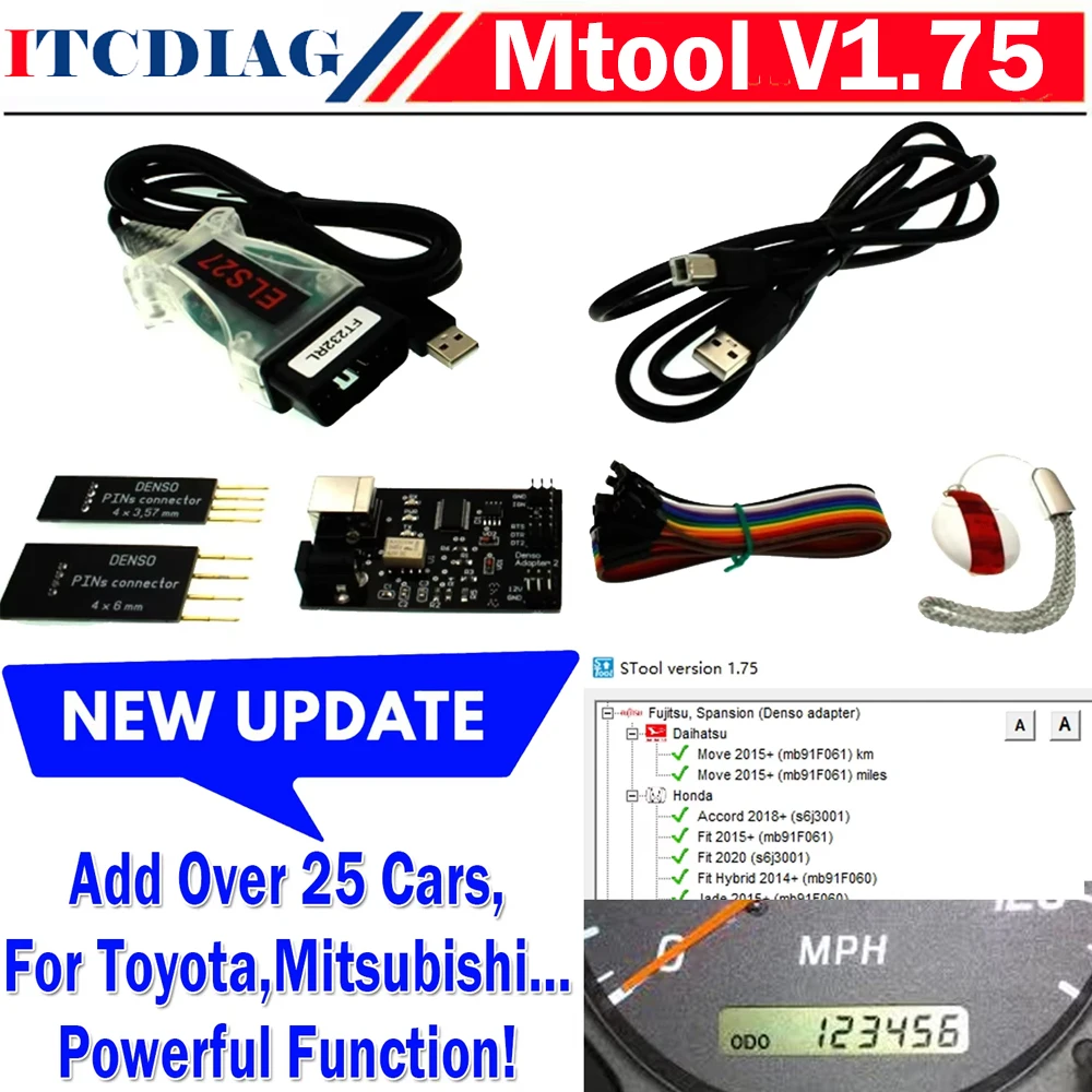 

MTool V1.75 Mileage Correction Software Tool Mileage Correction Programmer For Ford Mazda Hyundai KIA Mitsubish Renault Toyota