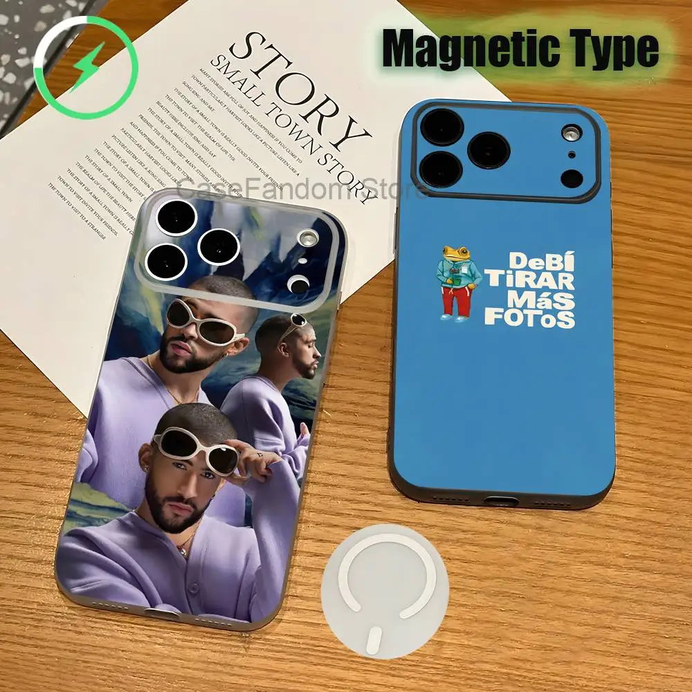 

B-Bad B-Bunny DeBi Magnetic Wireless Charging Transparent White Phone Case For iPhone 17,16,15,14,13,12,11,Pro,Max,Plus