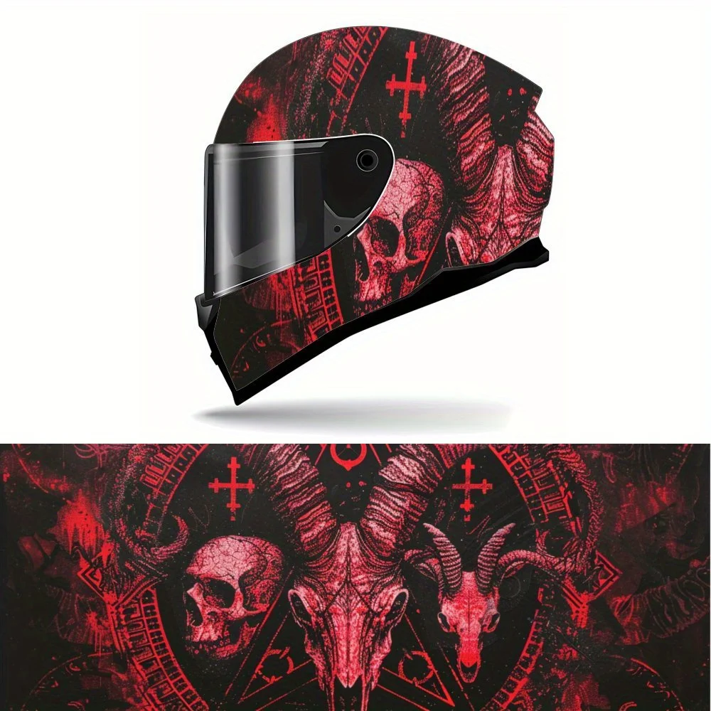 

Red Skull and Occult Pattern PVC Motorcycle Helmet Vinyl Wrap, Self-Adhesive Waterproof Sticker, Anti-Scratch Decorative Film fo