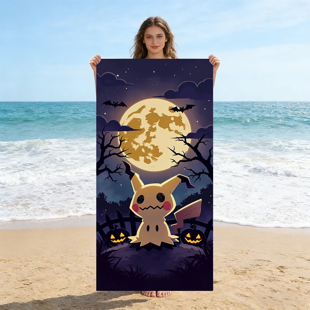 Pokémon Halloween Warm‑up Beach Towel Flat Print Summer Vacation Outdoor Pool Party Large Bath Towel For Kids Boys Fans Gift