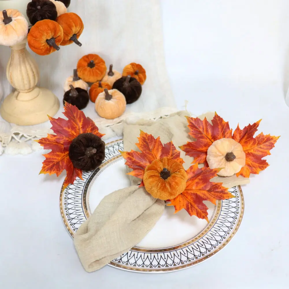 Fall Fall Seasonal Velvet Pumpkin Napkin Rings Maple Leaf Table Setting Decor For Thanksgiving Holiday Party Kitchen Accessory - Aliexpress Deal