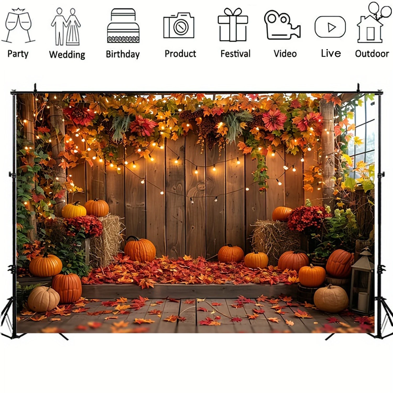 Fall Harvest Backdrop Autumn Barn Pumpkin Thanksgiving Maple Photography Background Festivals Party Baby Shower Decor Banner