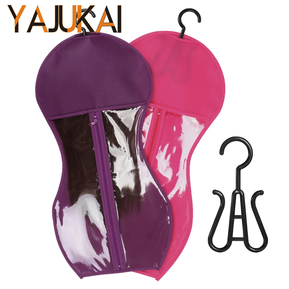 نمط جديد أكياس تخزين شعر مستعار مع شماعات الأبيض المحمولة الغبار واقية المنظم أكياس آدمي ذيل حصان حزم تخزين الناقل حقيبة