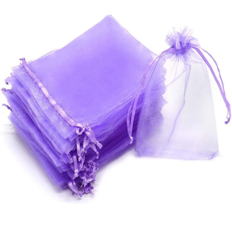 100PCS Organza Bags Purple Mesh Organza Jewelry Bags Drawstring Small Drawstring Favor Pouches Christmas Candy Wedding Birthday view 3
