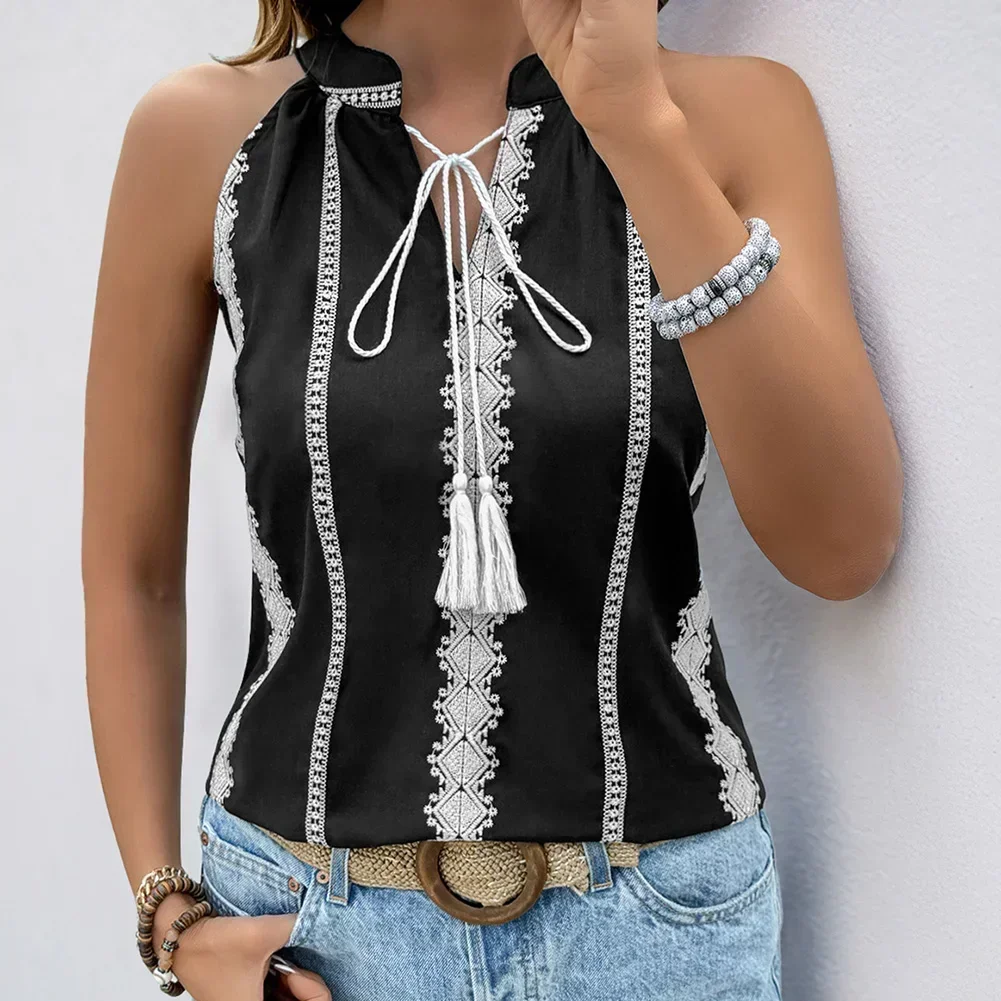 

Black Casual Fringe Vest Casual V-neck Vest Fringe Vest Retro Design Spring Summer Style Street Fashion Black Vest