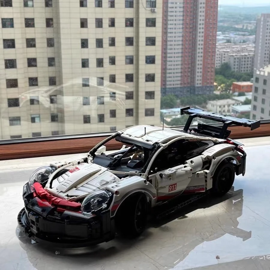 1580+ pièces 1:10 Blocs de construction RC Voiture - Modèle sportif MOC Compatible avec 42096, Moteur/Lumières LED, Jouet cadeau pour adultes