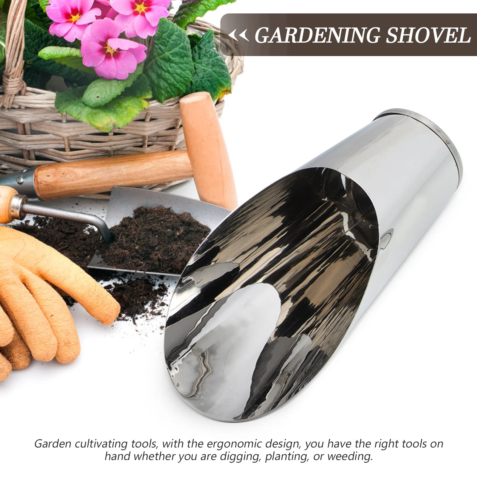 

Stainless Steel Soil Dig Shovel Small Lightweight Garden Bucket Scoop Ergonomic Potting Soil Scoop Tool for Gardening Bonsai