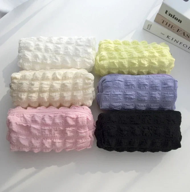 حقيبة مكياج قطيفة لطيفة للنساء محمولة للسفر حقائب مستحضرات تجميل صغيرة بلون سادة وسحاب حقيبة أدوات الزينة وحقيبة غسيل وأكياس تخزين