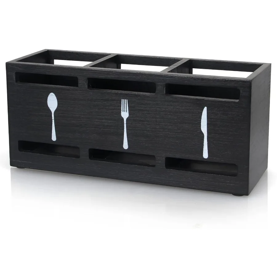 

Ayiaren Wooden Silverware Caddies Flatware Cutlery Holder Wood Silverware Organizer Containers Black Kitchen Utensil Holder for