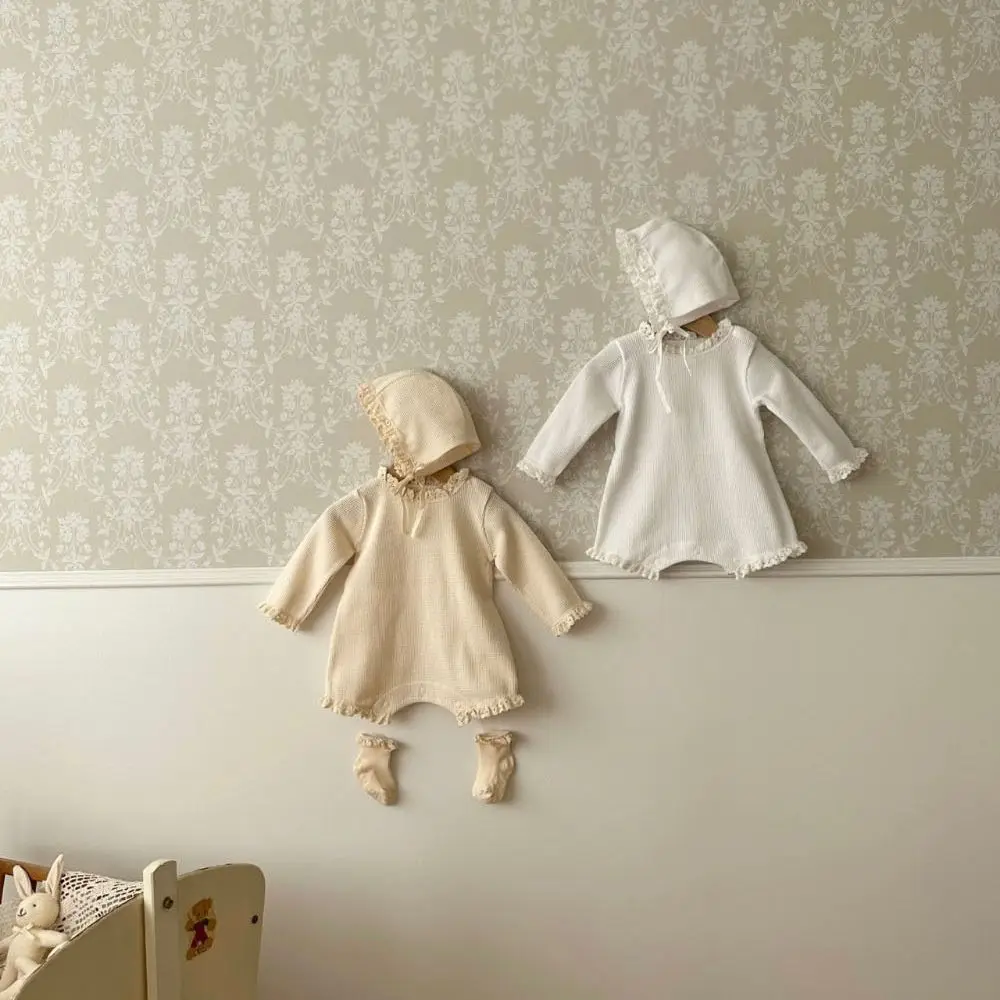 Girl's One Piece Clothes Sweater Bodysuit Waffle Lace Climbing Clothes 7458 Baby Clothes Autumn New Solid Color