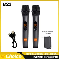 Sistema con micrófono inalámbrico M23 UHF de 2 canales con receptor recargable micrófono de mano inalámbrico para Karaoke Iglesia fiesta DJ