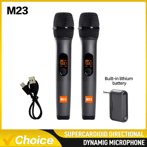 M23 UHF 2 채널 무선 마이크 시스템(충전식 수신기 포함) 가라오케 교회 파티 DJ용 무선 핸드헬드 마이크