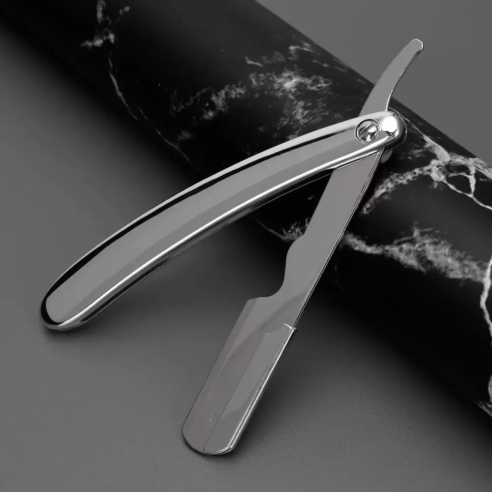

Silver Men Shaving Barber Tools Hair Razor Black Folding Shaver Knife Stainless Steel Straight razor Barbearia Holder Gift