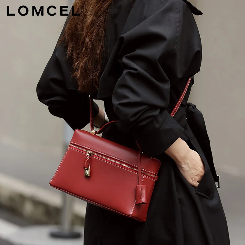 LOMCEL 66 New fall/winter genuine leather box style backpack for daily commuting, stylish single shoulder crossbody bag with